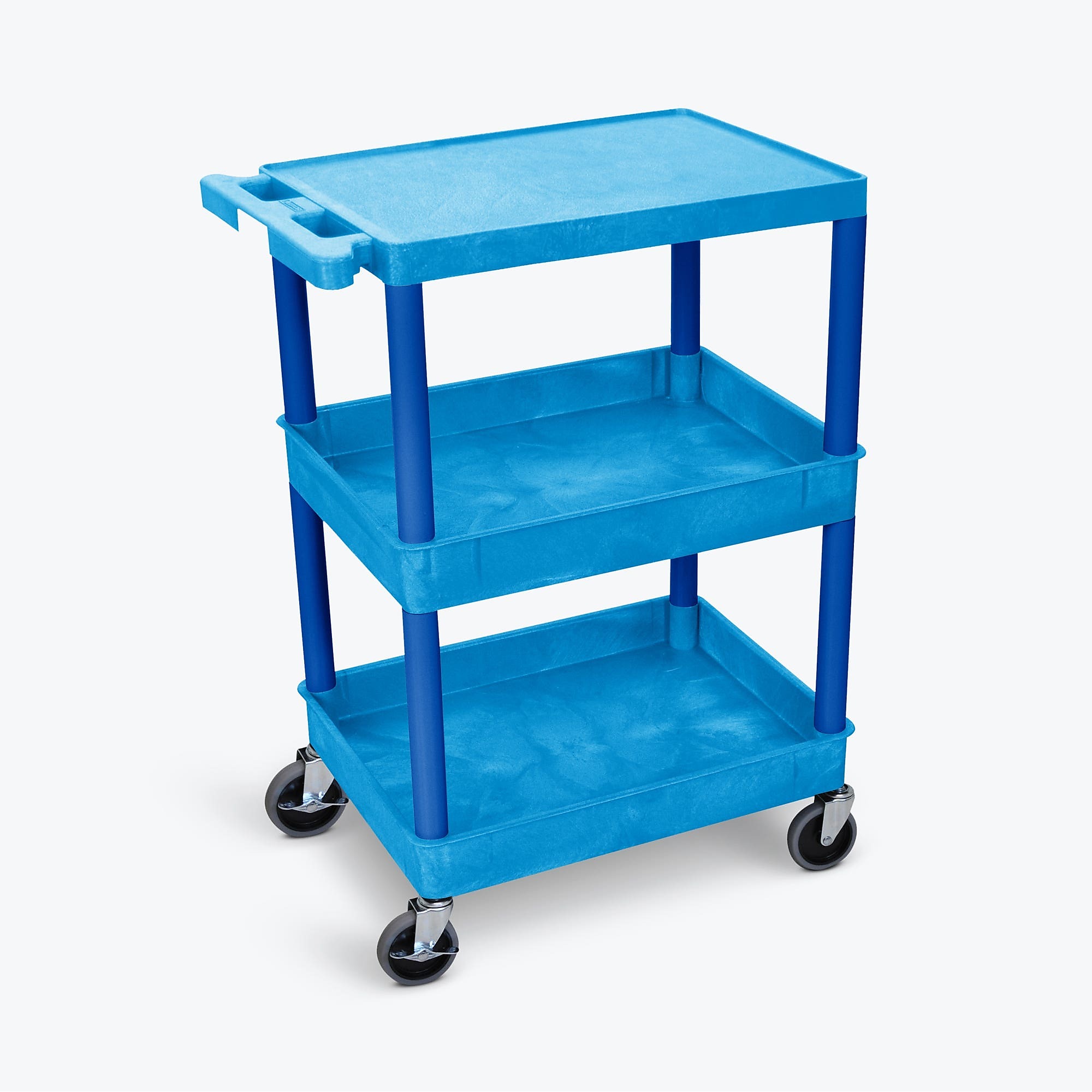 Luxor Flat Top and Tub Shelf Cart — 3 Shelves, 300-Lb. Capacity, Polyethylene, Model# BUSTC211BU
